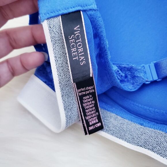 Victorias Secret Perfect Shape Blue Lace Bra 36C - Picture 7 of 7